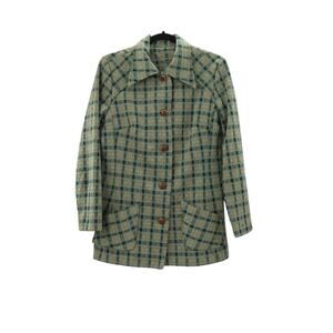 Vintage Green Plaid 1970s Blouse